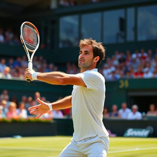 Roger Federer che serve durante una partita di Wimbledon