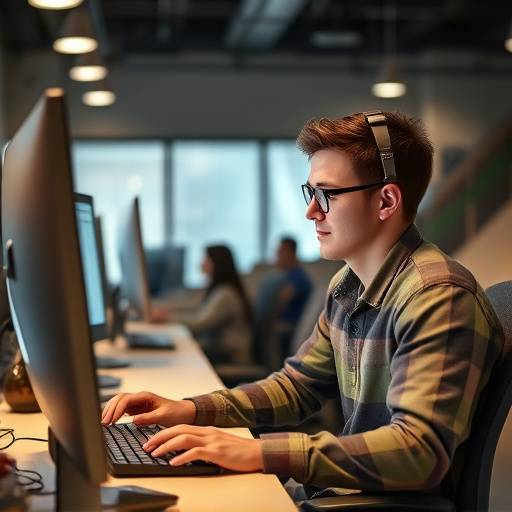 Un giovane lavoratore che utilizza un computer in un ufficio