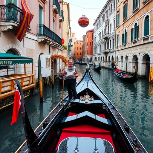 Una gondola che naviga lungo i canali di Venezia durante il carnevale